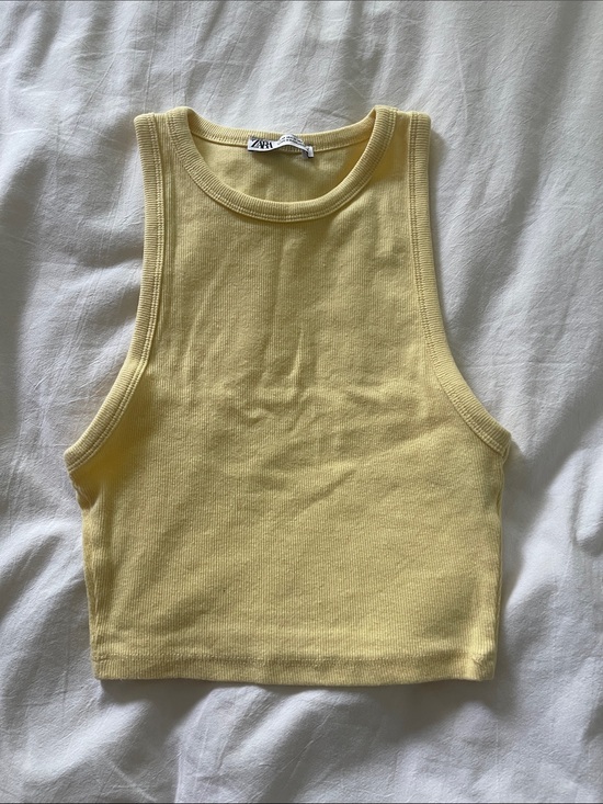 Zara Tops - Sleeveless Yellow Ribbed Tank Crop Top